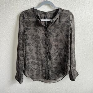 New Walter Baker Lynn Sheer Top Women's XS Button Down Front Black Lace Print